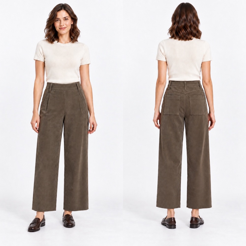 Grade & Gather Corduroy Stretch Pants Small Olive Brown Wide Leg High Rise